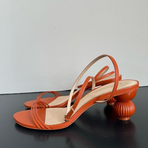 Anthropologie Guilhermina Sculptural Orange Funky Heel Summer Sandal Size 9 / 40 - Picture 5 of 9